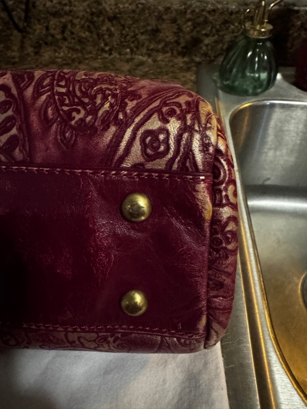 Women's Embossed Paisley Top-Handle Bag in Deep Burgundy. Patricia Nash - Picture 3 of 11